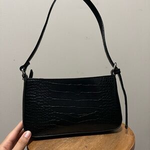 Cotton On Black Croc-Embossed Shoulder Bag
